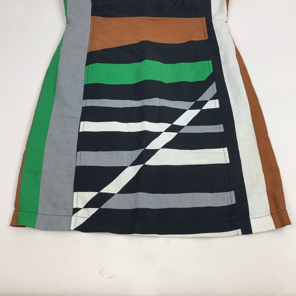 Derek Lam Linen Dress Size 4 Short Cap sleeve Zip up Geometric Multicolor Earthy - Picture 4 of 15